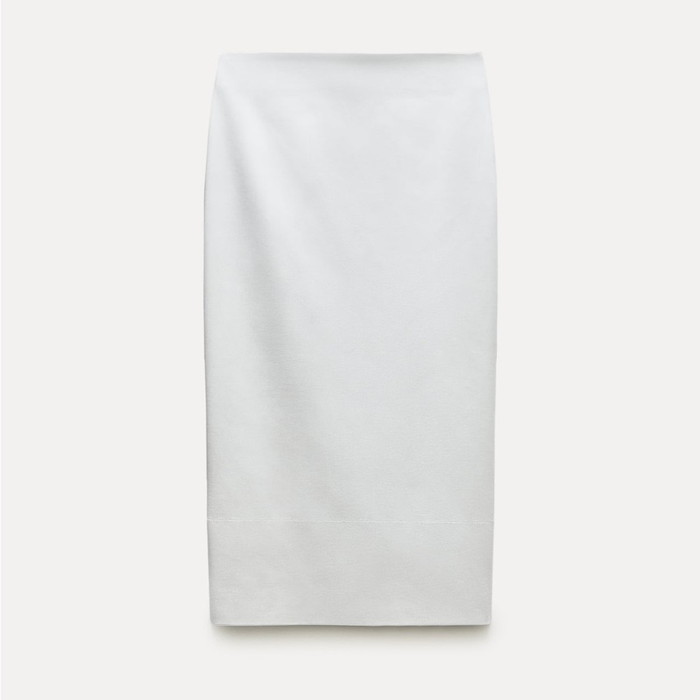 Zara Satin Effect High Waist Midi Skirt Back slit Oyster White Thick NWT - Picture 10 of 16